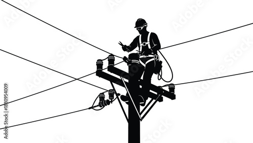 electrician working on power lines in a distinctive silhouette high quality professional detailed modern elegant stylish clean crisp vibrant colorful digital