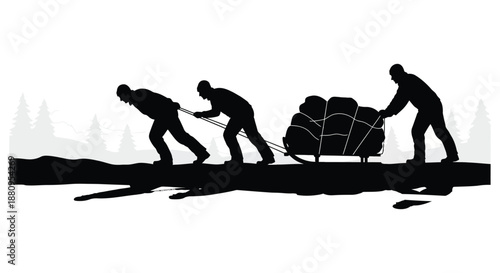 three people pulling a large object in a striking black silhouette high quality professional detailed modern elegant stylish clean crisp vibrant