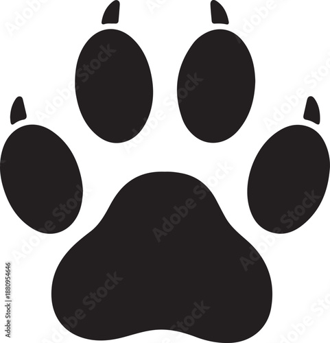 Animal paw print icon with four toes and a heel isolated on transparent background