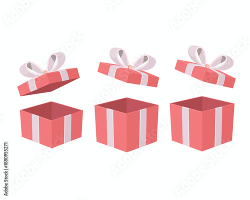 Vibrant open red gift boxes with white ribbons revealing delightful surprises