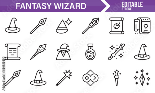 Editable wizard magic and spell icons collection