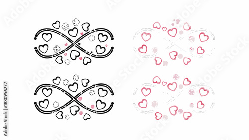Heart designs with flowers on white background for love concepts