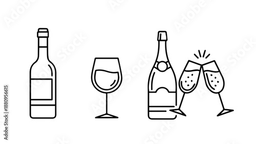 Celebratory wine and champagne isolated on white background, Vector