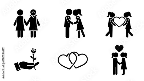Symbols of love and togetherness isolated on white background, Vector