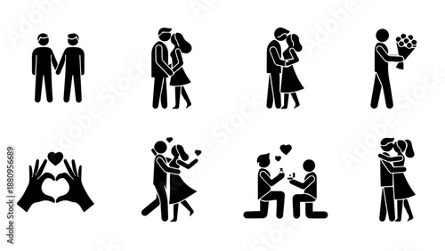 Various couple interactions isolated on white background, Vector