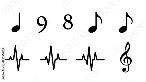 Musical notes and symbols isolated on white background, Vector