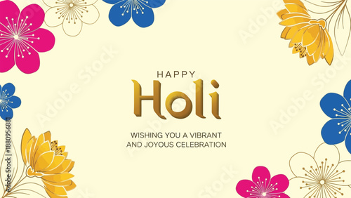 Happy Holi greeting card design with abstract floral background with flowers