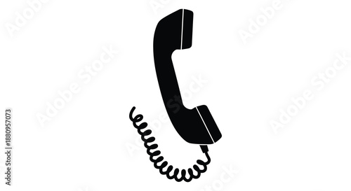 a simple depiction of a black telephone handset against a stark white background showcasing its iconic form as a silhouette
