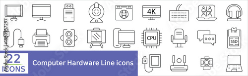 Computer Hardware and peripheral Icons Pack. Thin line icons set. Flat icon collection set.