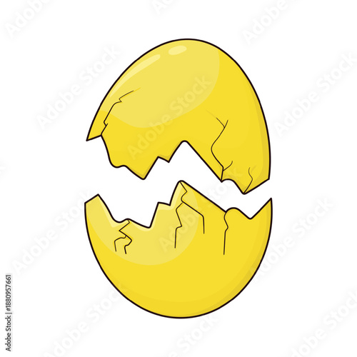 Empty cracked yellow eggshell halves, illustration vector