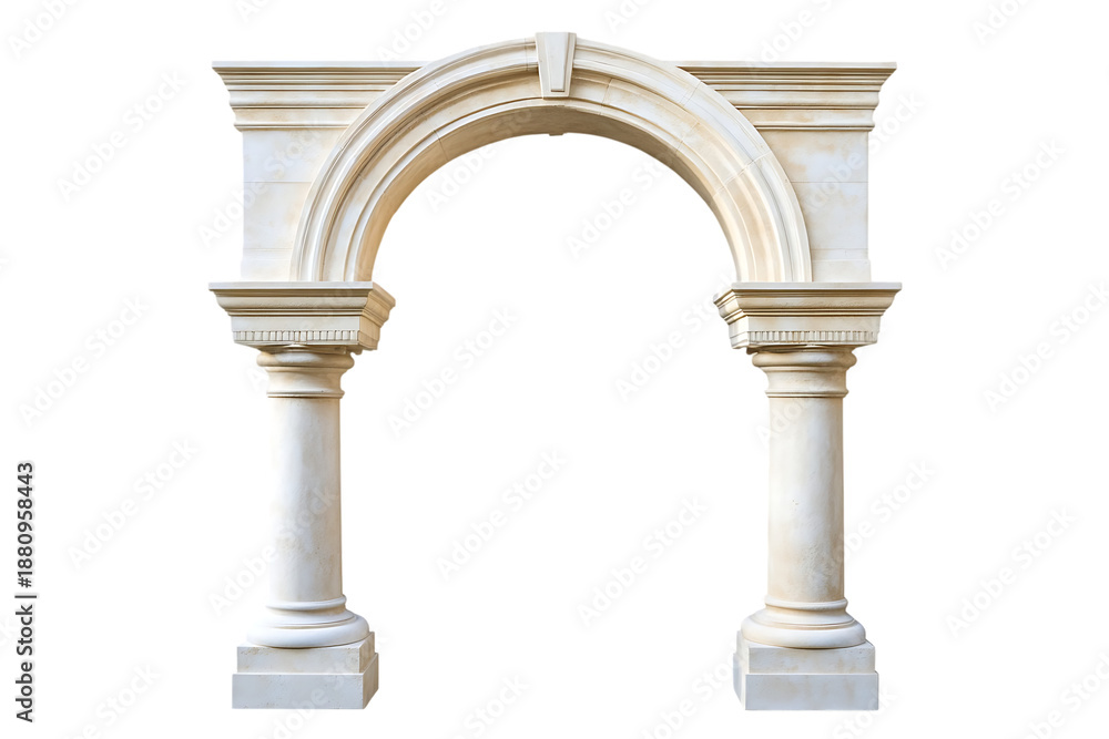 Naklejka premium Classic antique marble archway entrance roman greek architecture column pillar stone gate ornament structure historical monument palace decoration element building isolated on transparent background