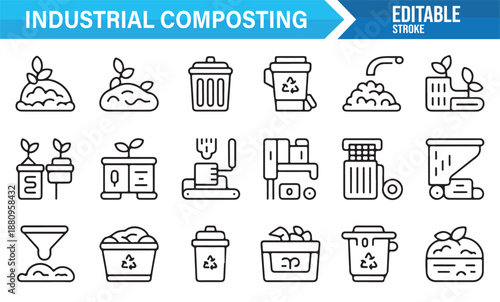Editable composting and recycling icons for eco solutions