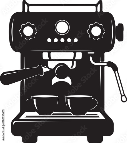 Espresso machine illustration with cups on transparent background for coffee lovers
