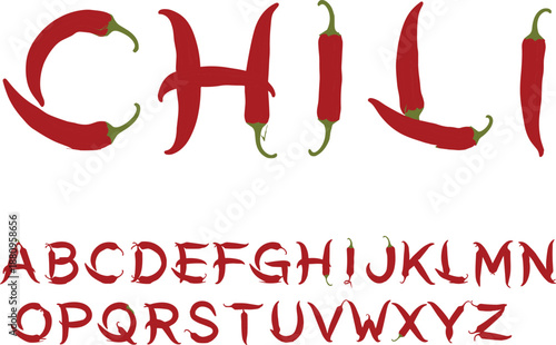 Chili Pepper Alphabet Typography Illustration Creative Red Hot Chili Letters Vector Font Design Isolated On White Background For Food Branding