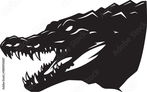 Godzilla head illustration with open mouth and sharp teeth isolated on transparent background