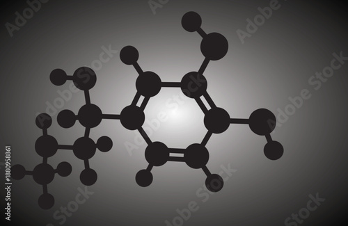 Adrenalin, epinephrine molecule silhouette on dark background. Vector illustration