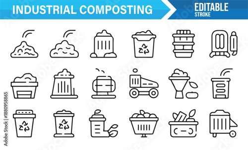 Industrial compost and waste recycling editable icon pack