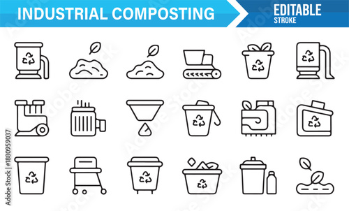 Editable composting and organic waste management icons collection