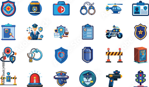 Secure checkpoint with shield and barrier flat design vector illustration