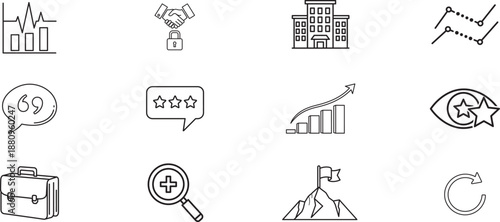 Set of different meat vector icons and web business symbols including food elements and communication signs for professional internet design illustration