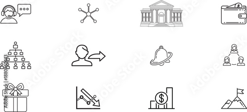 Line Icons Representing Various Concepts: A collection of meticulously crafted line icons, each representing distinct concepts, forming a versatile resource for design and communication needs.