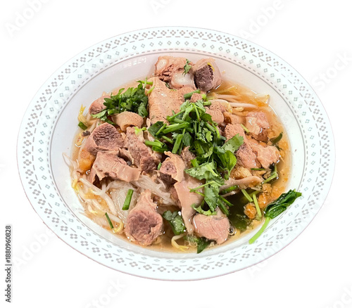 Thai Pork Noodle Soup with Fresh Herbs and Clear Broth