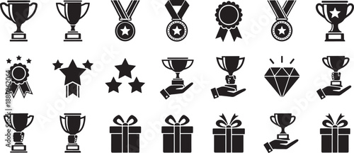 Set of Achievement Icons with Trophies Medals Stars and Success Award Symbols