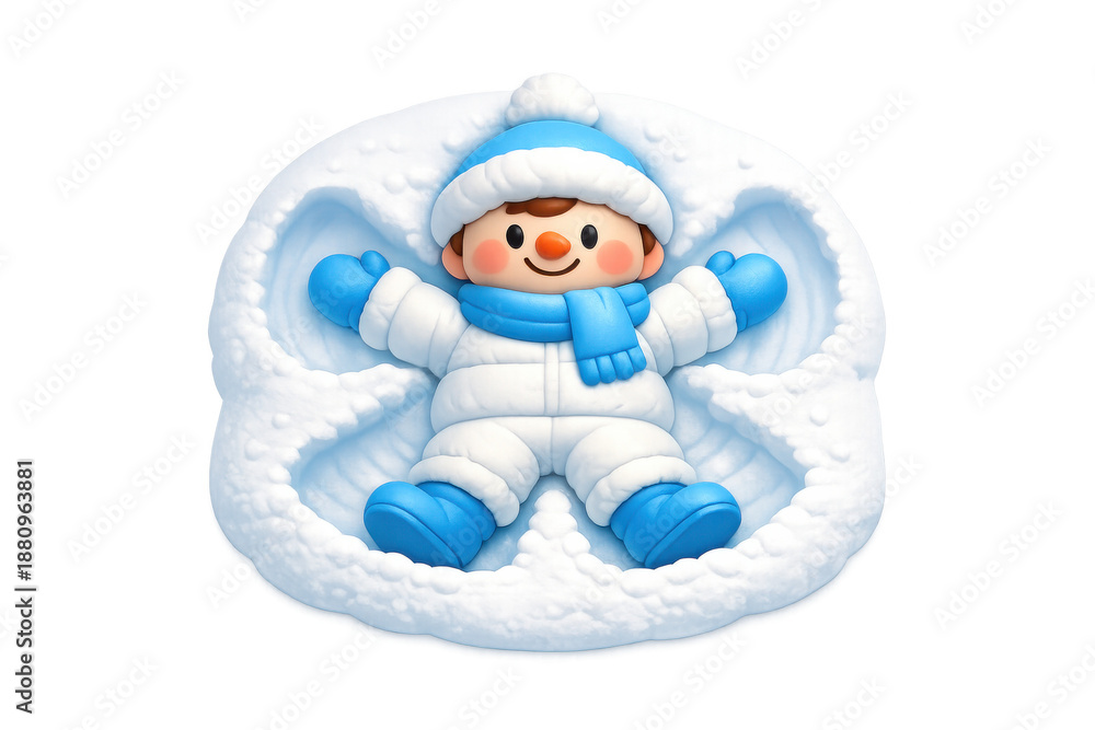 Naklejka premium Winter joy: snow angel delight with cute character in blue scarf and hat for holiday cards
