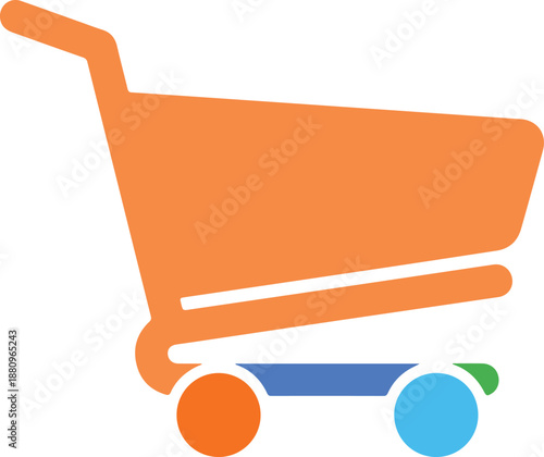 Abstract Retail Shopping Cart Icon with Blue and Orange Wheels for Online Storefront and E-commerce Design