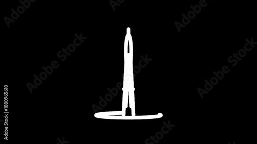 Simple white drawing of a compass tool on a black background
