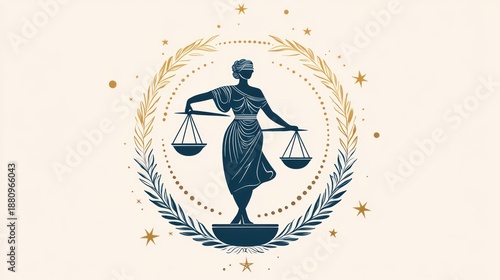 Justice Lady Silhouette, Floral Frame, Abstract Art