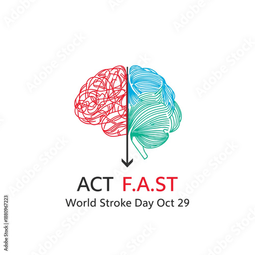 World Stroke Day awareness illustration with brain and ACT F.A.ST message