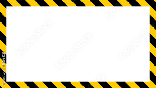 Black and Yellow Diagonal Security Stripes Pattern Warning Caution Display Frame with an Aspect Ratio of 16:9. Vector Image.
