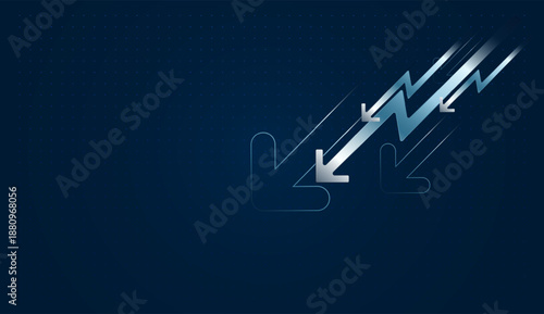 Forward arrow meets backward one amid speed lines, highlighting marketing performance boost. Moving down arrows dynamic and Glowing zigzag arrows symbolizes