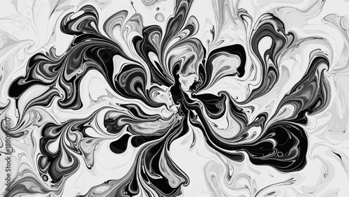 Black and White Swirling Liquid Pattern.