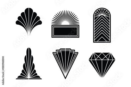 Set of vintage Art Deco style geometric ornaments and icons