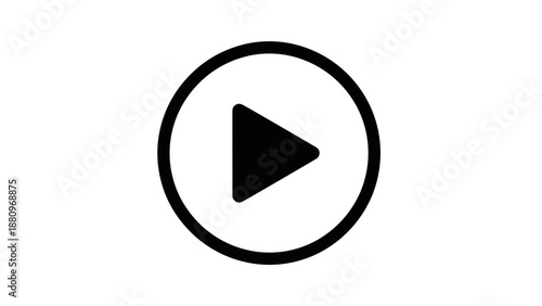 Black Play Button Icon on White Background.