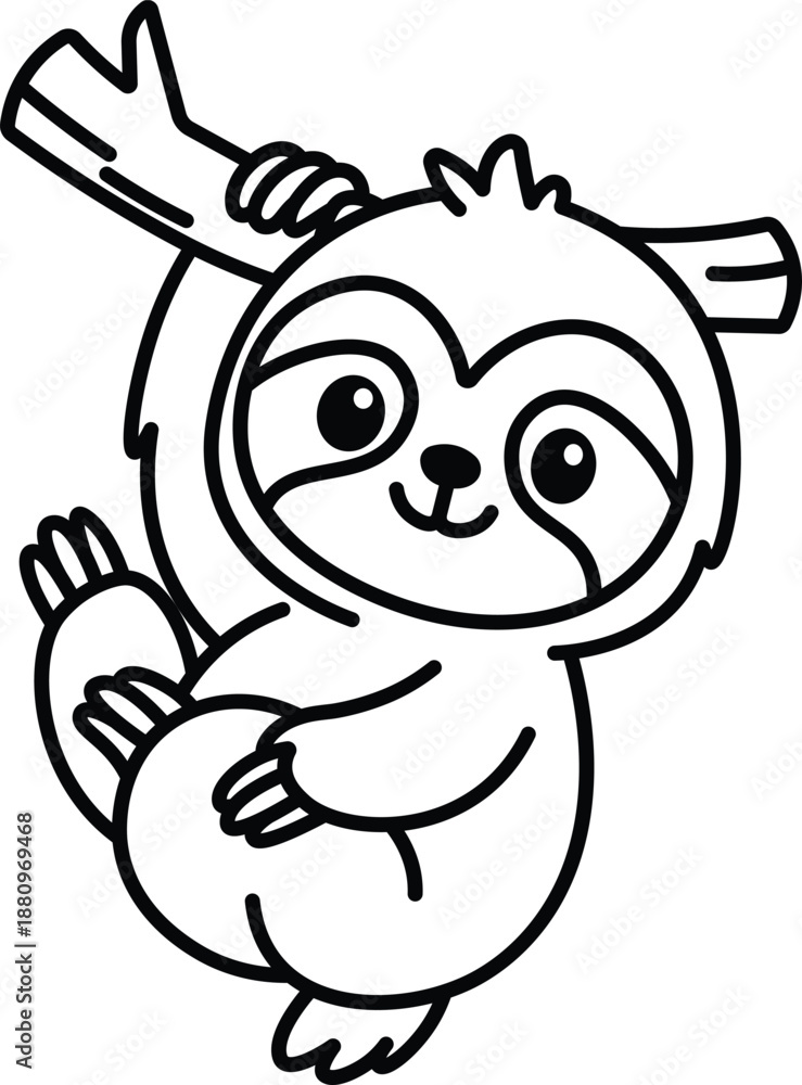 Fototapeta premium Cute Sloth Cartoon Line Outline Animal Illustration