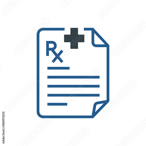 Medical prescription icon with rx symbol and cross on a document healthcare and pharmacy concept
