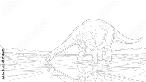 Serene Apatosaurus Drinking from a Calm River in Ancient Times.