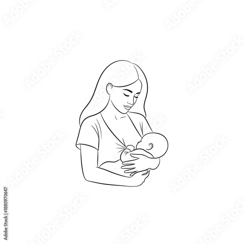 Vector illustration icon a woman is holding a baby in her arms and breastfeeding, a tender moment between mother and child