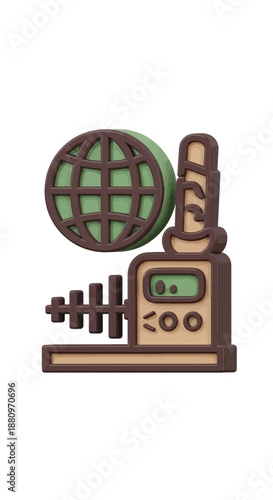 Symbolic 3D Seismograph Icon for Worldwide Earthquake Activity Monitoring.