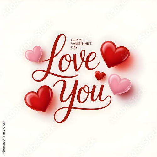 Wallpaper Mural Valentines Day Greeting Card with Red and Pink Hearts in Elegant Cursive Script on Soft Cream Background for Romantic Greeting Torontodigital.ca