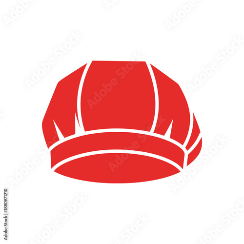 Red beanie hat with white outlines on a plain background simple fashion accessory illustration