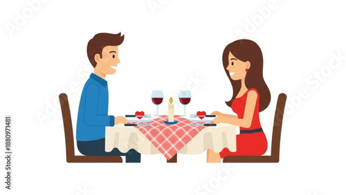 Couple enjoying romantic dinner with wine at table for valentine's day  