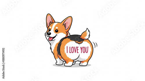 Cute corgi dog with 'I love you' message on white background  