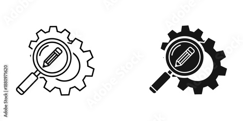 Gears with magnifying glass and tools