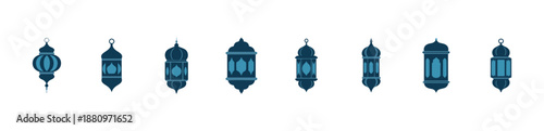 Set of ramadan kareem lantern icons islamic symbols decorative lights for muslim holidays