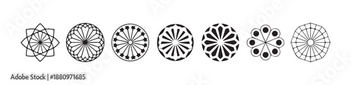 Set of traditional islamic circle patterns abstract round geometric ornament symbols vector illustration
