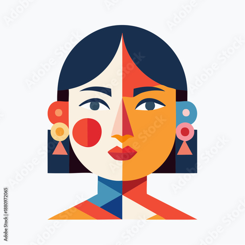 Colorful Geometric Woman Face Illustration Art.